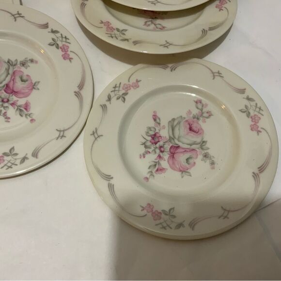 Set 6 Castleton BELROSE 6 1/8” plates Pink Gray Ivory Roses Floral USA G15 - Picture 10 of 10